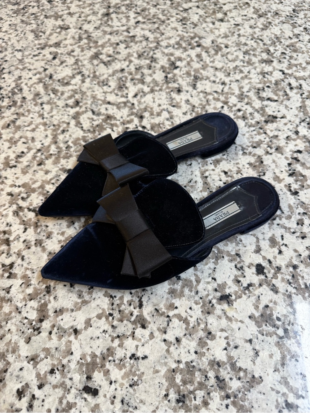 Prada Black Velvet Pointed Bow Backless Mules - Picture 5 of 6